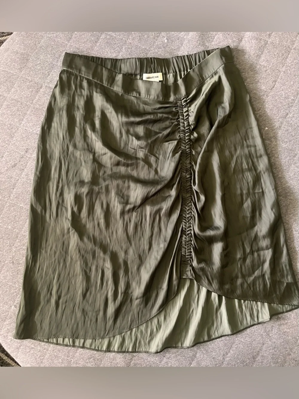 ZADIG & VOLTAIRE Sz 42 XL Jiji Green Satin Midi Skirt Orig $258 Excellent Cond - Picture 4 of 7
